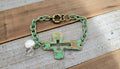 Rustic Turquoise Cross Bracelet with Pearl and Crystal Charm