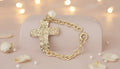 Gold Chain Bracelet with Cross and Pearl Charm