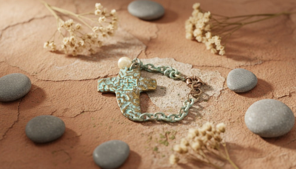 Turquoise Cross Bracelet with Pearl Charm