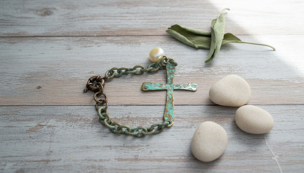 Ross Bracelet with Patina Finish, Pearl Accent
