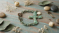 Turquoise Cross Bracelet with Chain and Charm Accents