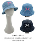 Embroidered Bow Denim Bucket Hat