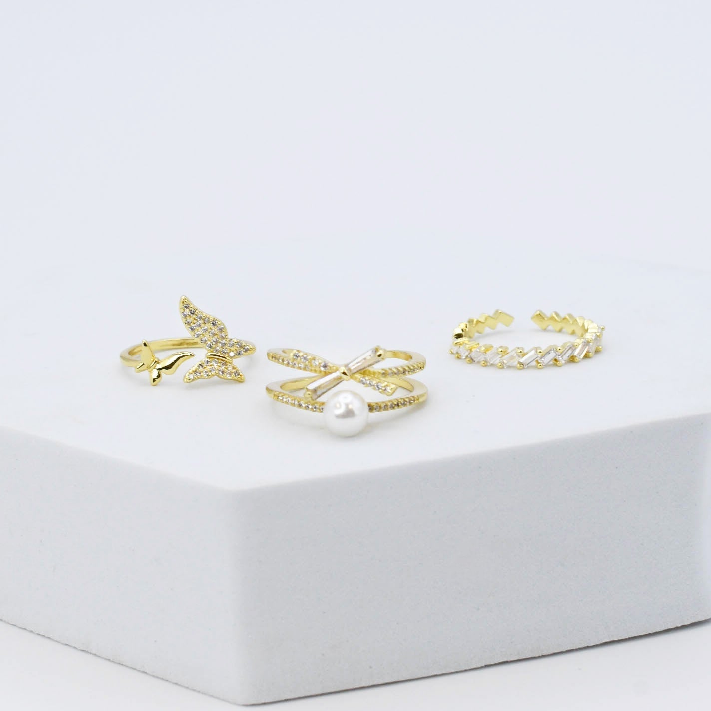 Butterfly Pearl Ring Set