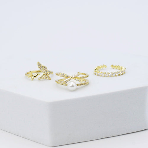 Butterfly Pearl Ring Set