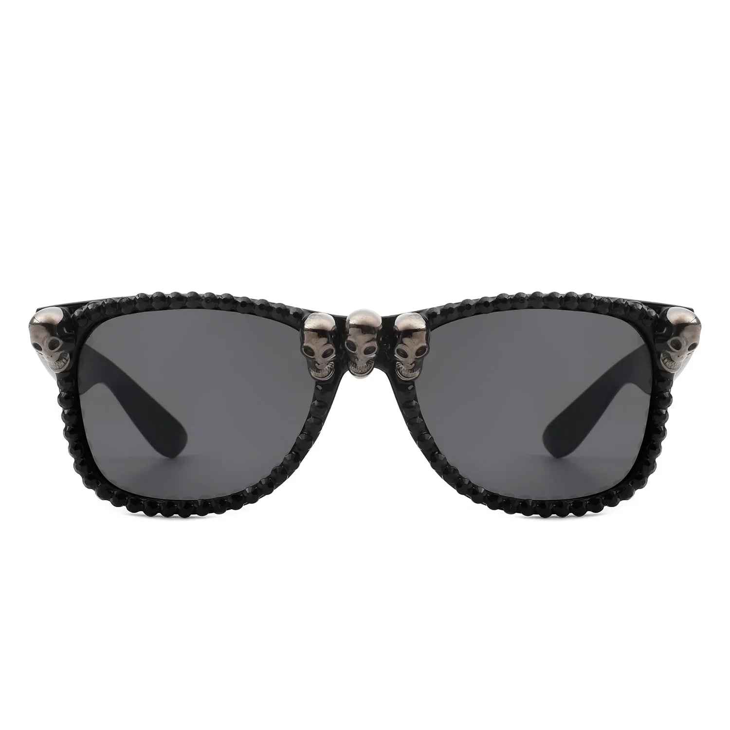 Myralis - Classic Horn Rim Rhinestone Gothic Skull Square Sunglasses
