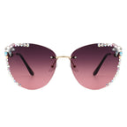 Nightbri - Women Rimless Tinted Chic Rhinestone Fashion Cat Eye Sunglasses