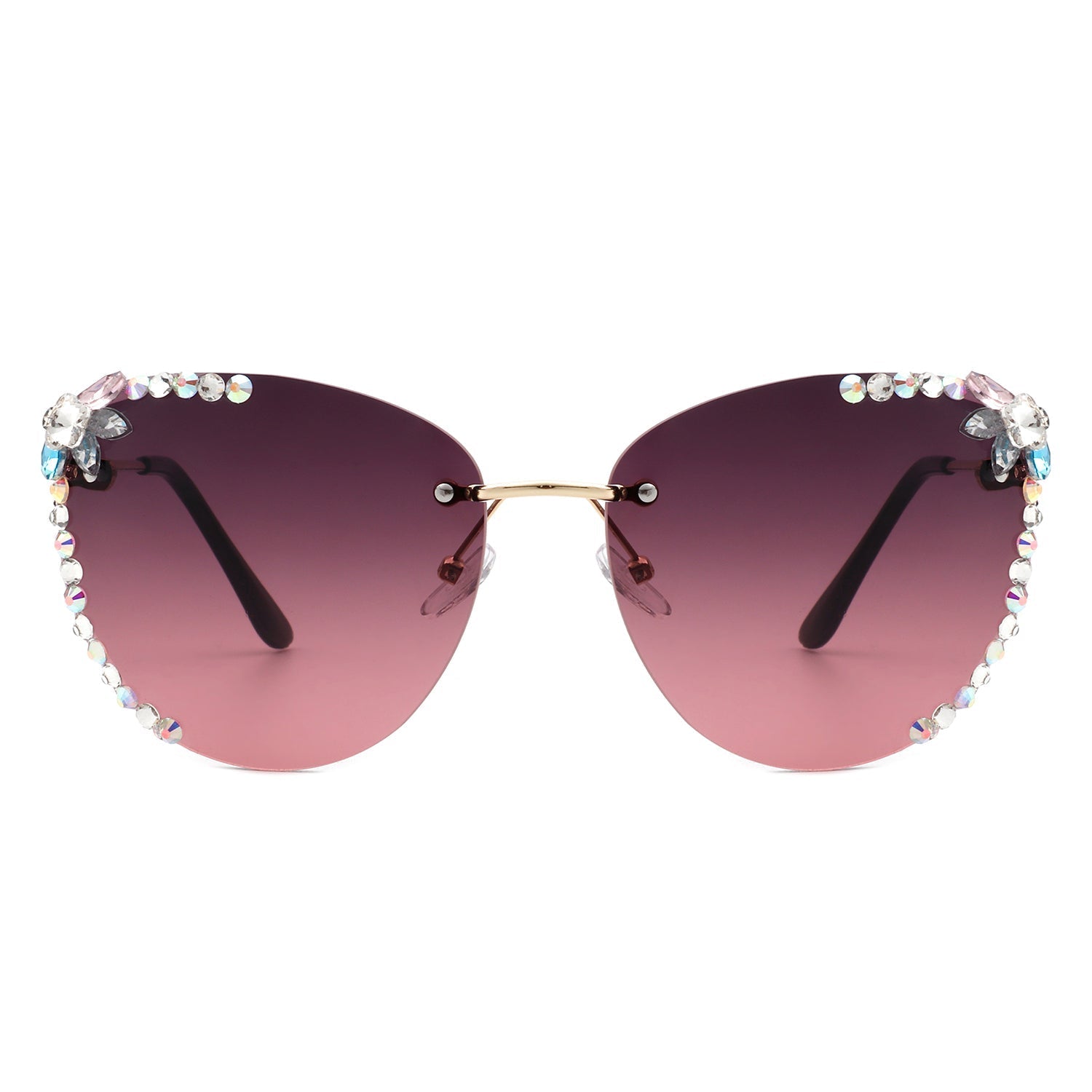 Nightbri - Women Rimless Tinted Chic Rhinestone Fashion Cat Eye Sunglasses