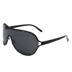Evanesce - Oversize Rhinestone Design Fashion Women Aviator Sunglasses