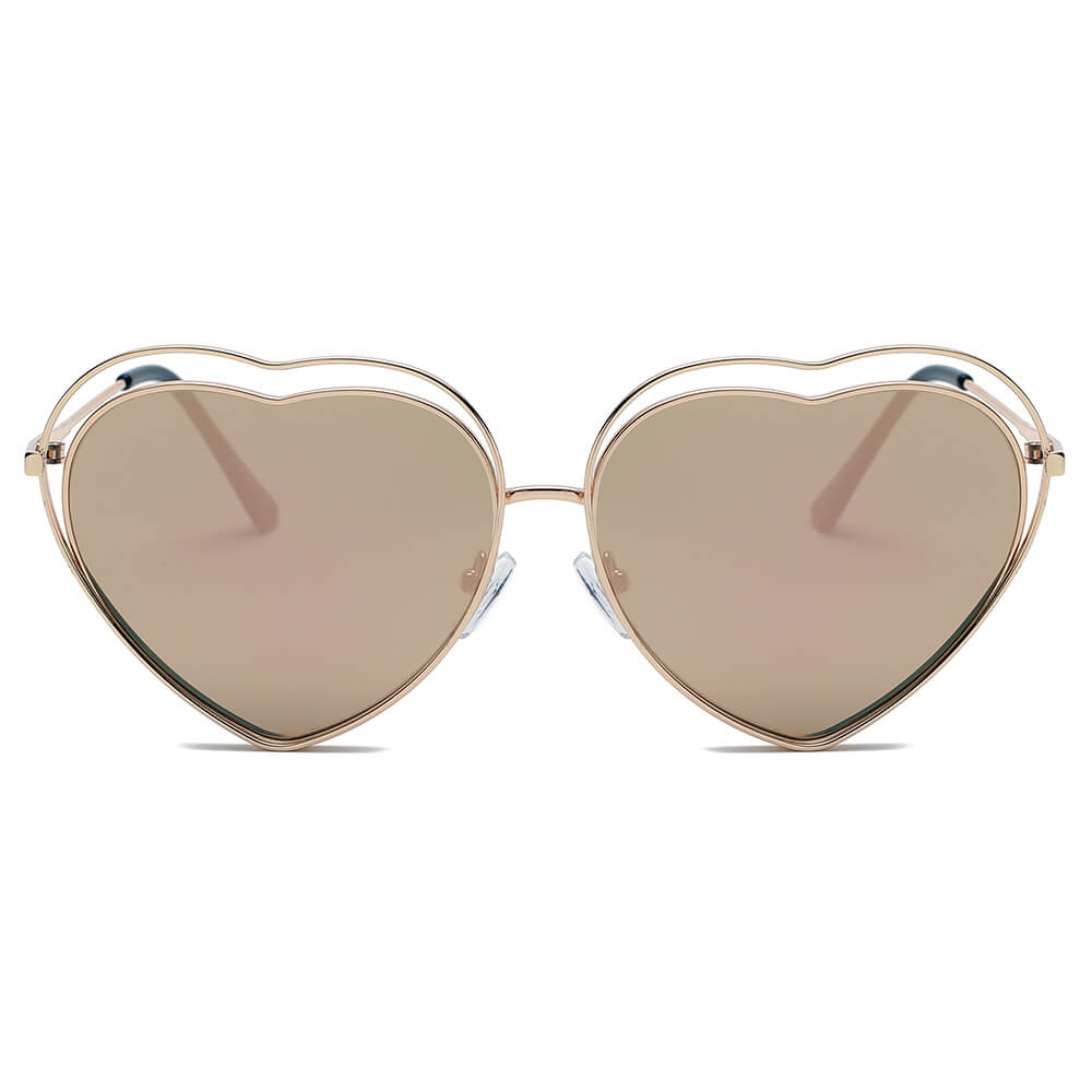 MESA | Women Metal Halo Wire Art Heart Shape Color Lens Sunglasses
