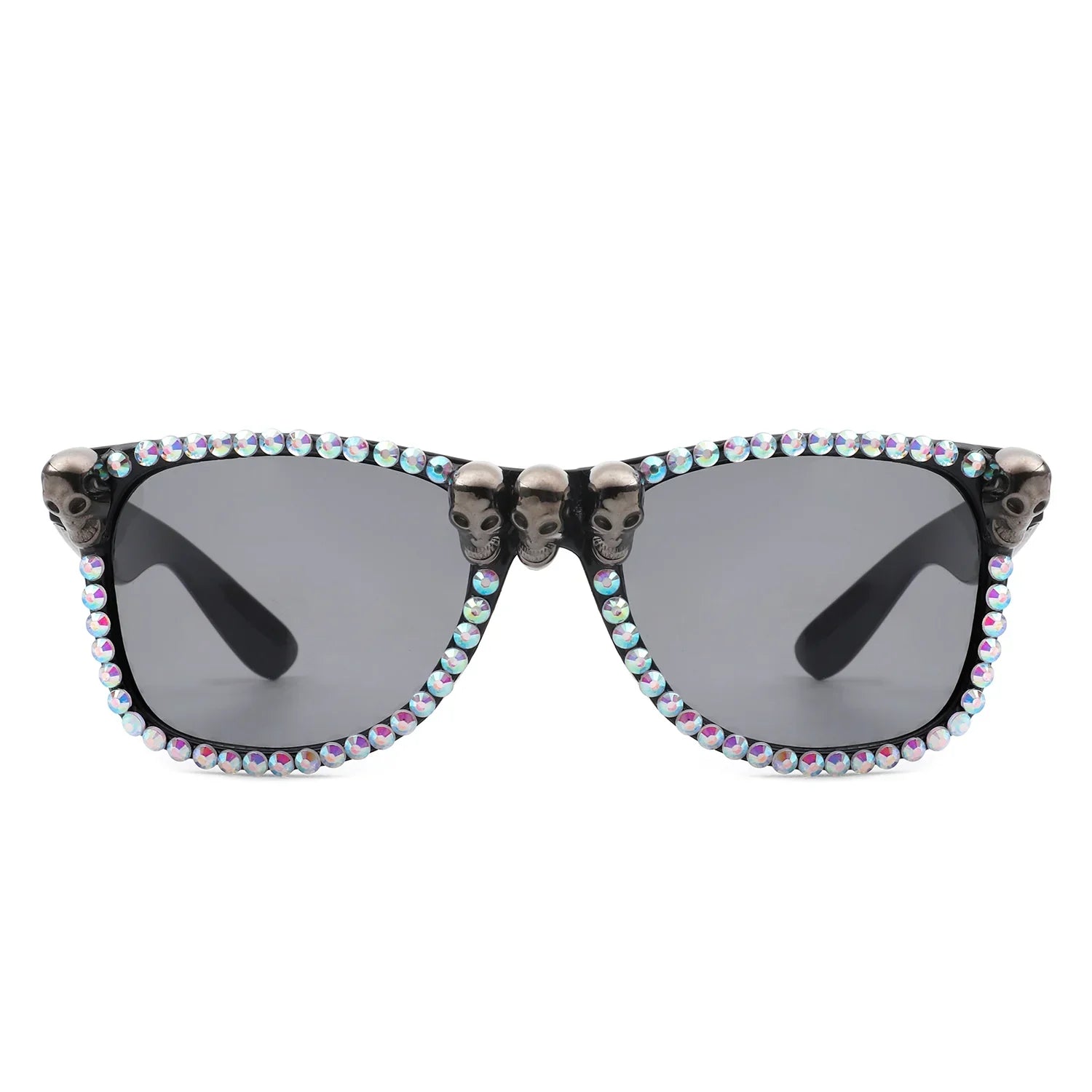 Myralis - Classic Horn Rim Rhinestone Gothic Skull Square Sunglasses