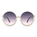 Gloriana - Women Circle Half Frame Oversize Rhinestone Fashion Round Sunglasses