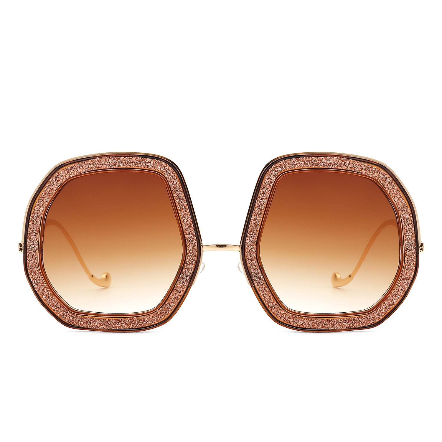 Xanadawn - Women Round Irregular Geometric Glitter Fashion Sunglasses