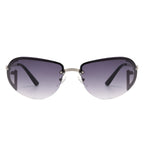 Oceandew - Retro Rimless Oval Tinted Fashion Round Sunglasses