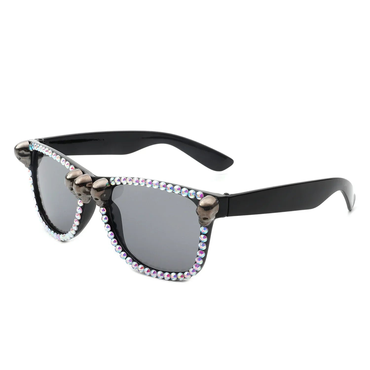 Myralis - Classic Horn Rim Rhinestone Gothic Skull Square Sunglasses