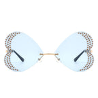 Quixotia - Rimless Butterfly Heart Shape Tinted Fashion Women Sunglasses