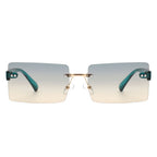Jadesoul - Rectangle Retro Rimless Tinted Fashion Vintage Square Sunglasses