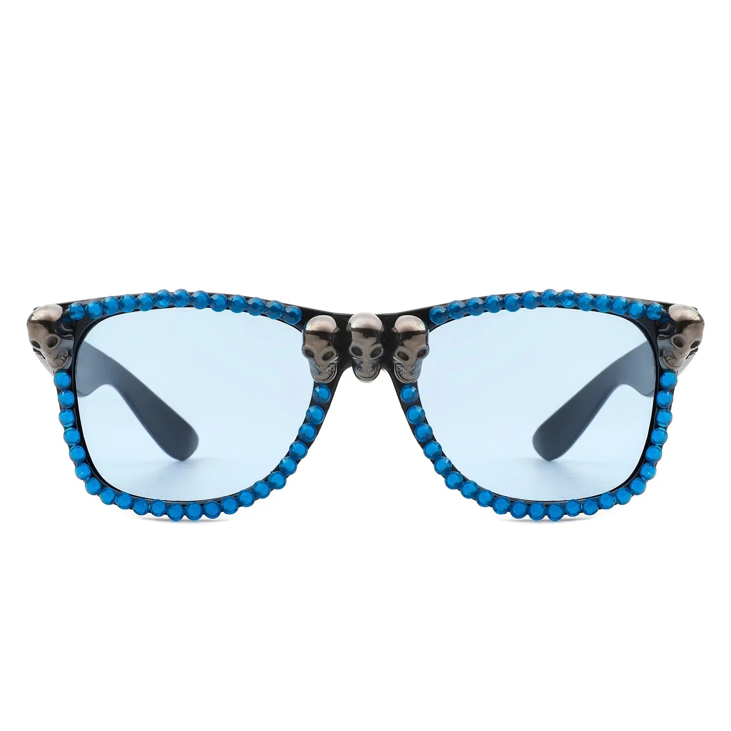 Myralis - Classic Horn Rim Rhinestone Gothic Skull Square Sunglasses