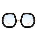 Xanadawn - Women Round Irregular Geometric Glitter Fashion Sunglasses