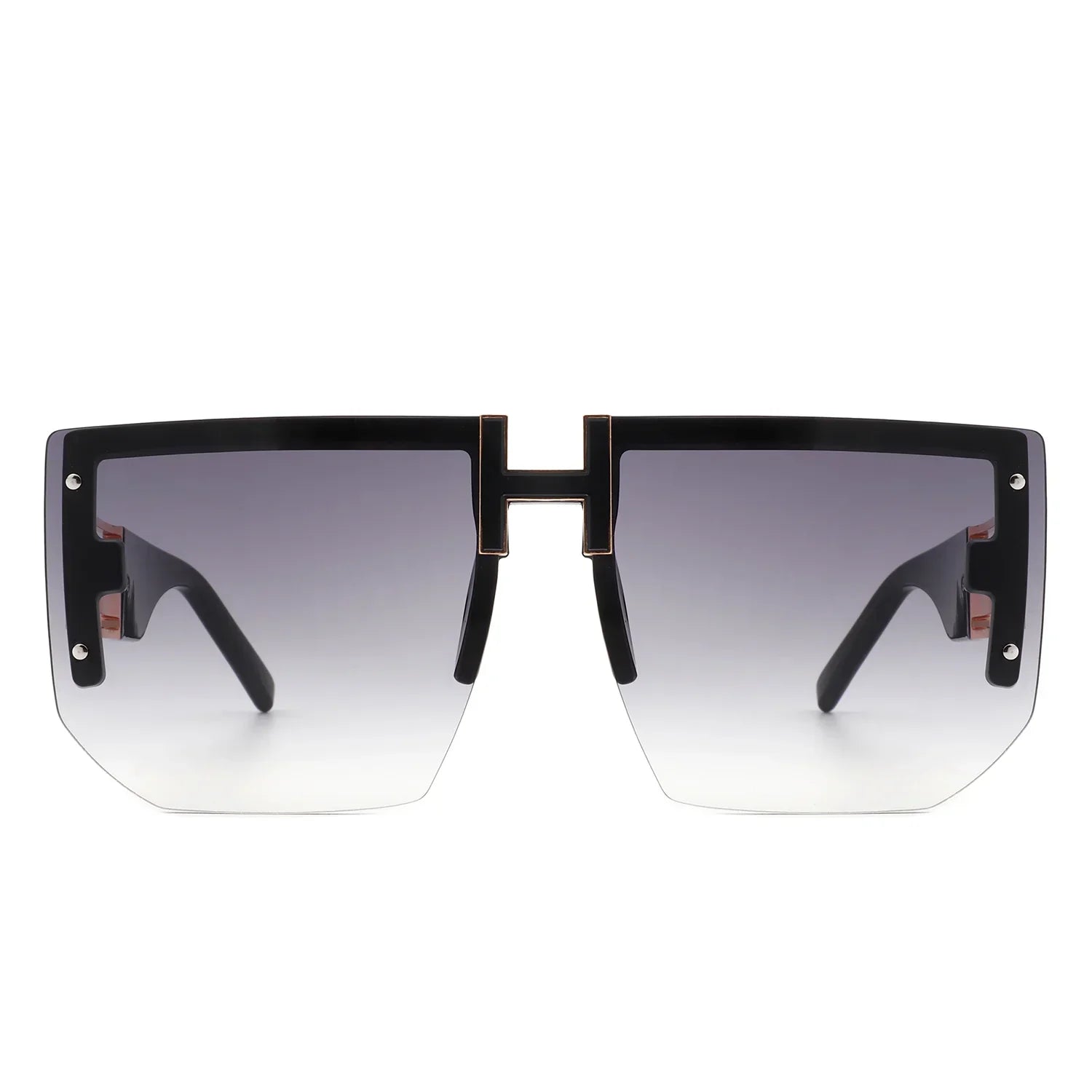 Kaelor - Square Oversized Flat Top Gradient Half Frame Sunglasses