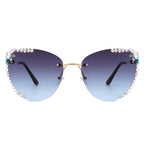 Nightbri - Women Rimless Tinted Chic Rhinestone Fashion Cat Eye Sunglasses