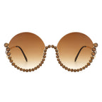 Gloriana - Women Circle Half Frame Oversize Rhinestone Fashion Round Sunglasses