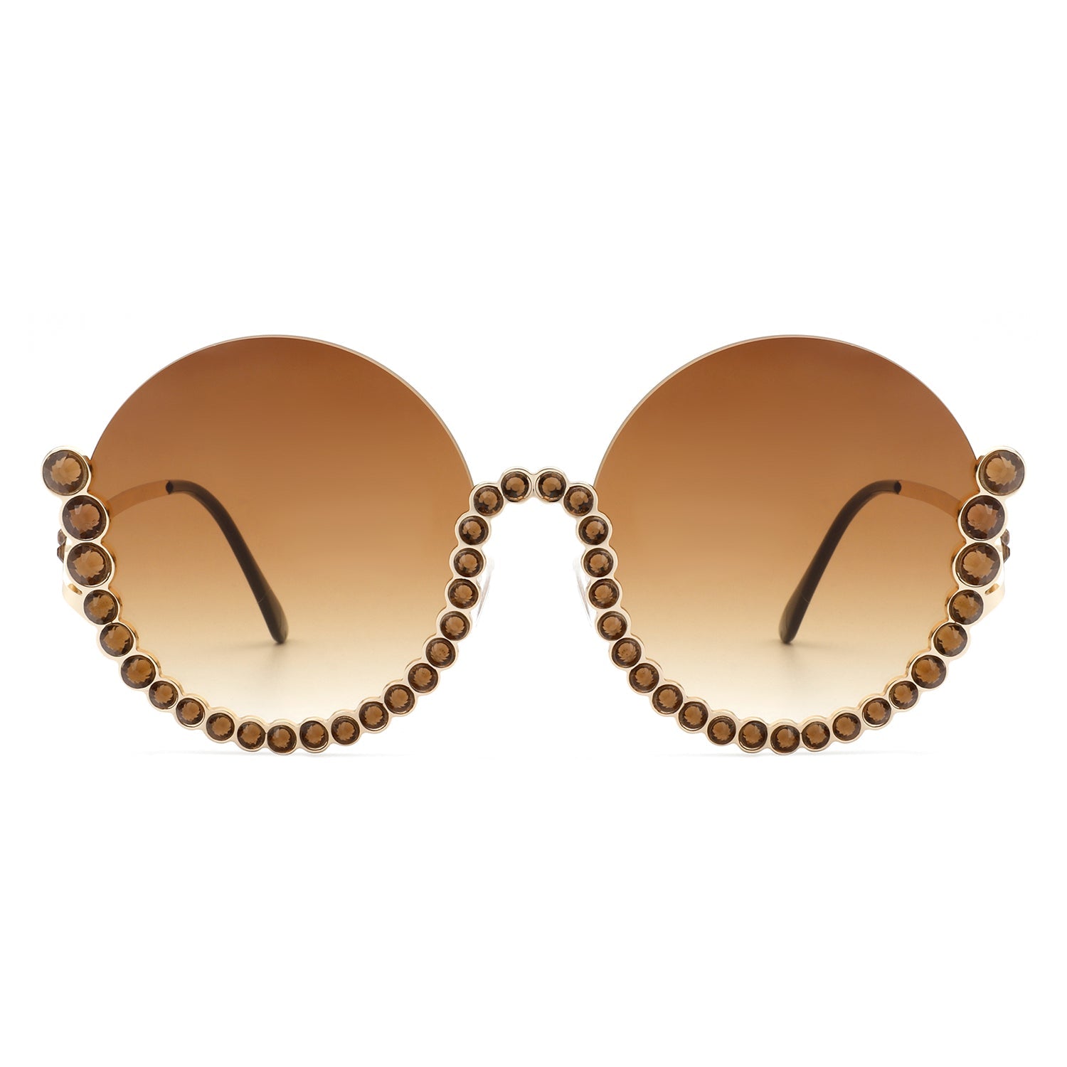 Gloriana - Women Circle Half Frame Oversize Rhinestone Fashion Round Sunglasses