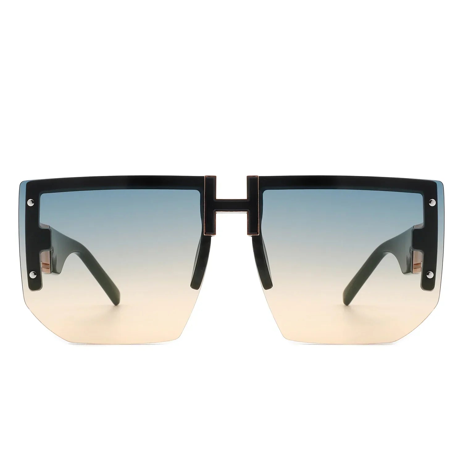 Kaelor - Square Oversized Flat Top Gradient Half Frame Sunglasses