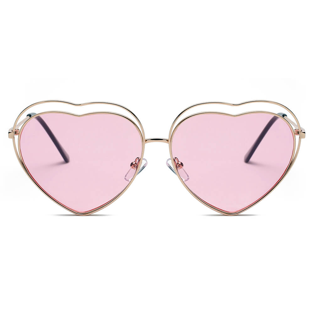 MESA | Women Metal Halo Wire Art Heart Shape Color Lens Sunglasses