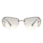 Oceandew - Retro Rimless Oval Tinted Fashion Round Sunglasses