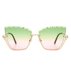 Starfire - Half Frame Square Irregular Tinted Fashion Cat Eye Sunglasses
