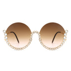 Gloriana - Women Circle Half Frame Oversize Rhinestone Fashion Round Sunglasses
