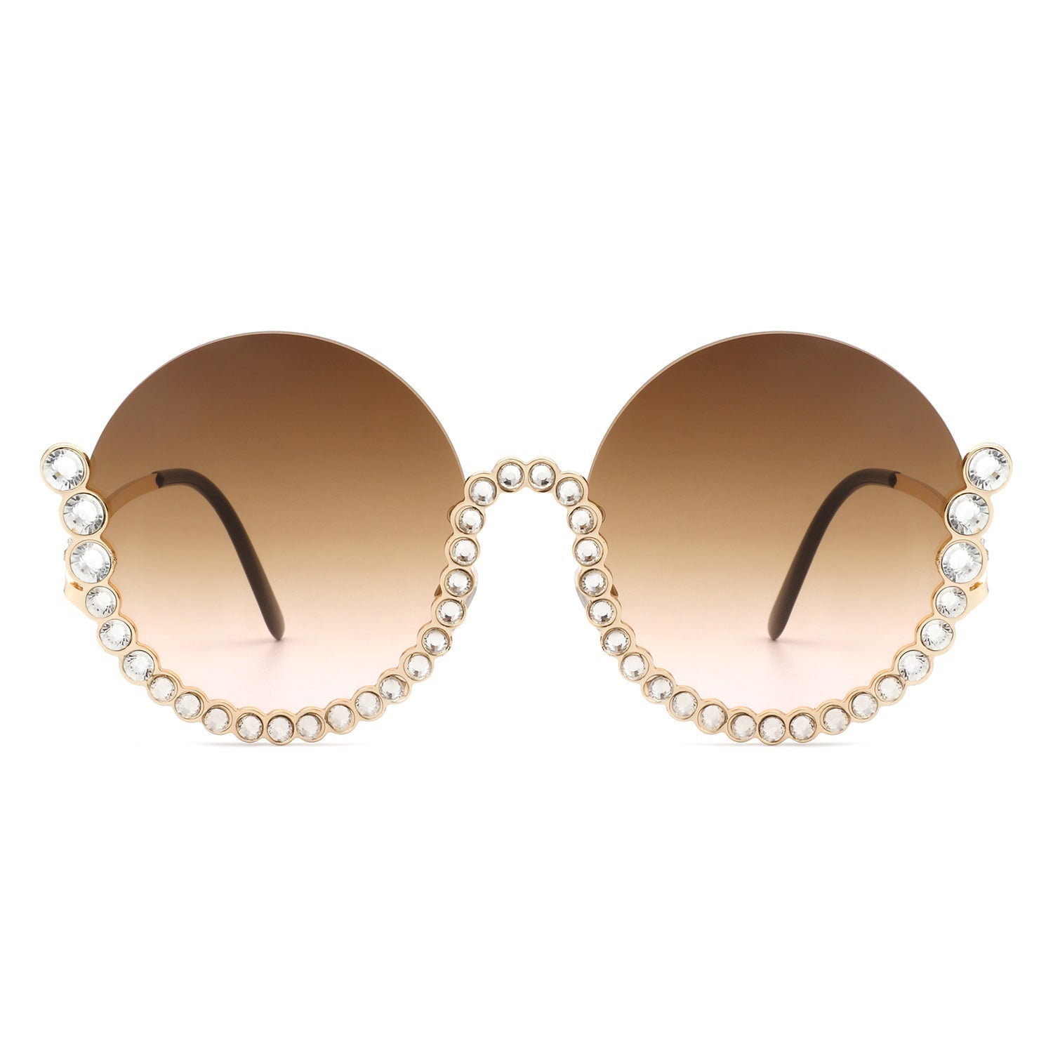Gloriana - Women Circle Half Frame Oversize Rhinestone Fashion Round Sunglasses