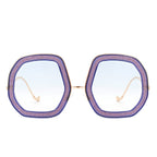 Xanadawn - Women Round Irregular Geometric Glitter Fashion Sunglasses
