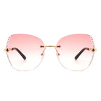 Kineticx - Oversize Rimless Butterfly Shape Tinted Rhinestone Fashion Sunglasses