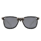 Myralis - Classic Horn Rim Rhinestone Gothic Skull Square Sunglasses