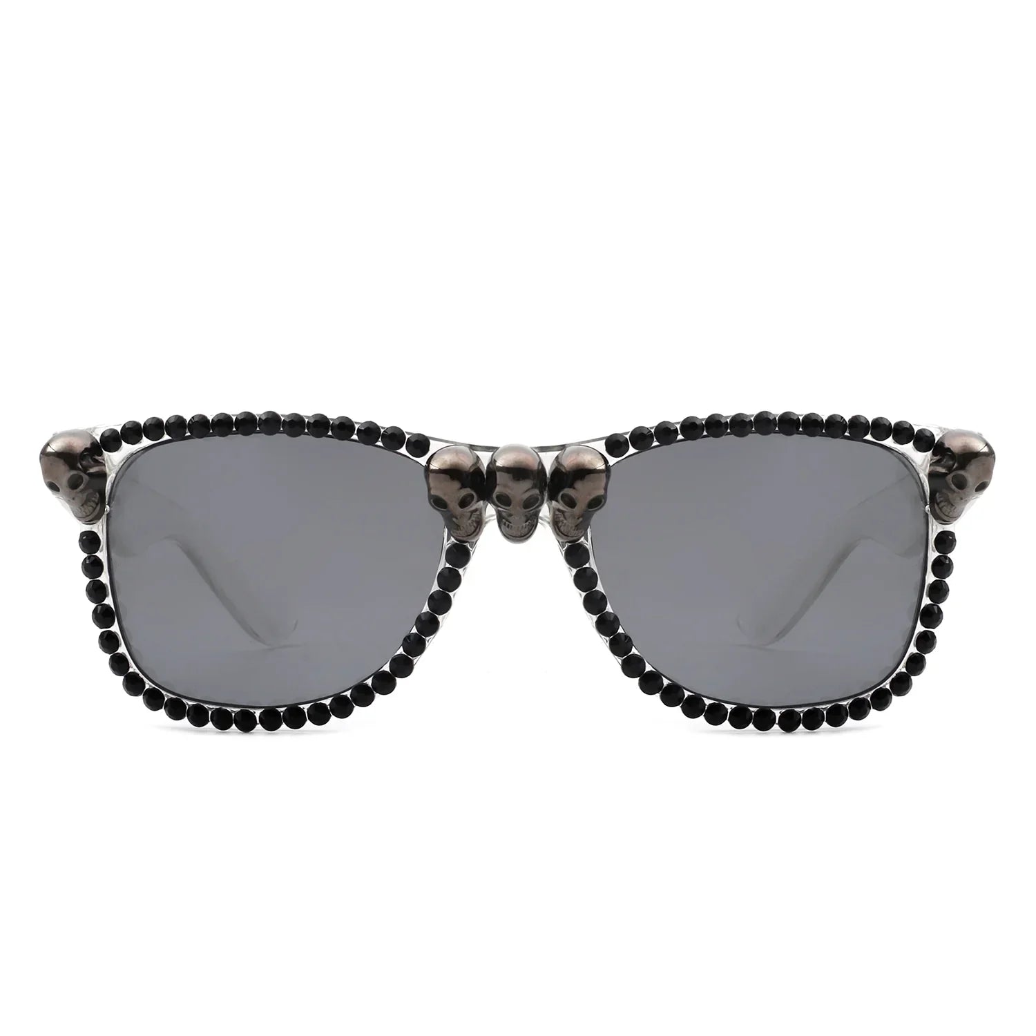 Myralis - Classic Horn Rim Rhinestone Gothic Skull Square Sunglasses