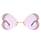 Quixotia - Rimless Butterfly Heart Shape Tinted Fashion Women Sunglasses