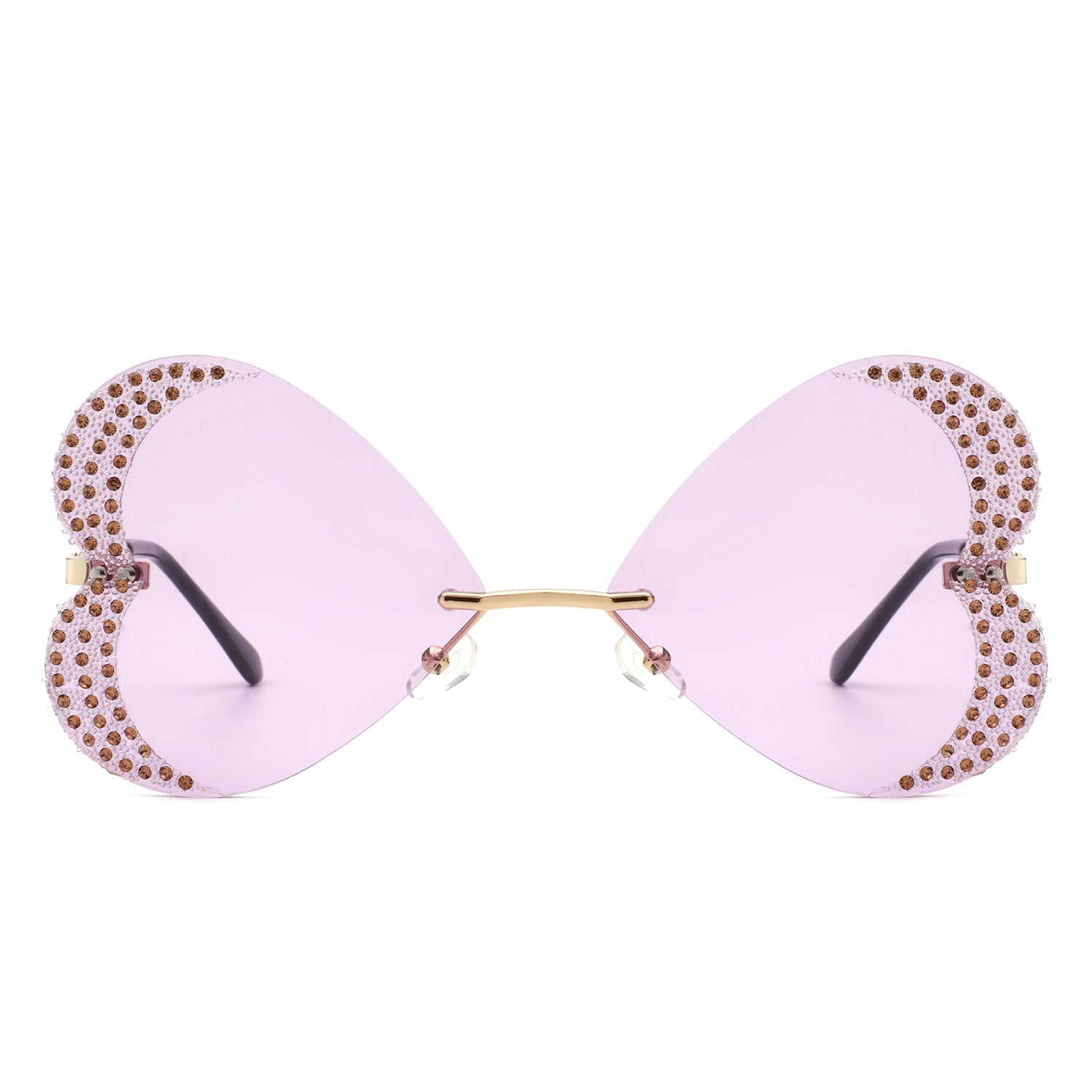 Quixotia - Rimless Butterfly Heart Shape Tinted Fashion Women Sunglasses