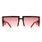 Kaelor - Square Oversized Flat Top Gradient Half Frame Sunglasses