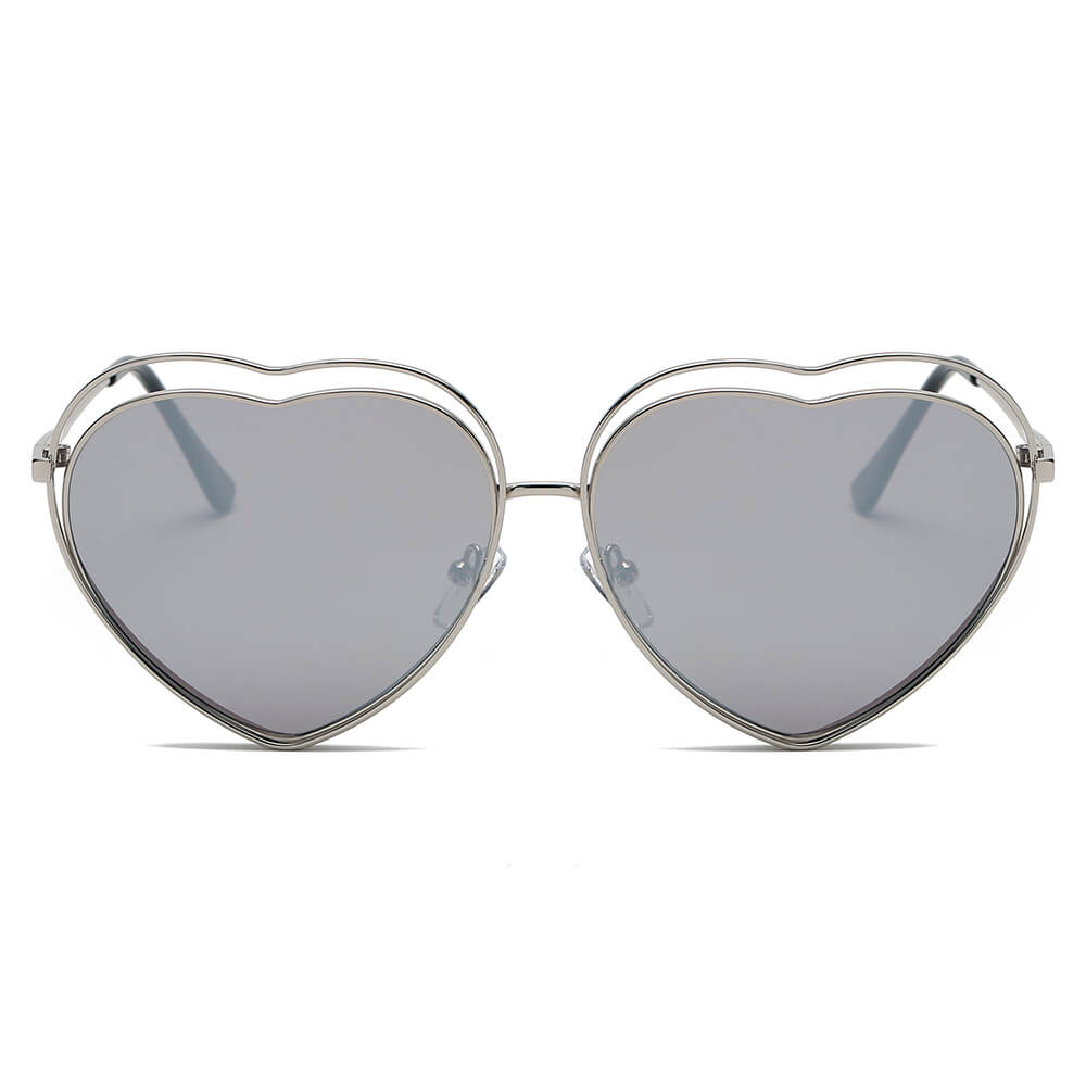 MESA | Women Metal Halo Wire Art Heart Shape Color Lens Sunglasses