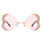 Quixotia - Rimless Butterfly Heart Shape Tinted Fashion Women Sunglasses