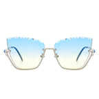 Starfire - Half Frame Square Irregular Tinted Fashion Cat Eye Sunglasses