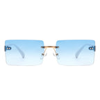Jadesoul - Rectangle Retro Rimless Tinted Fashion Vintage Square Sunglasses