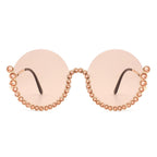 Gloriana - Women Circle Half Frame Oversize Rhinestone Fashion Round Sunglasses