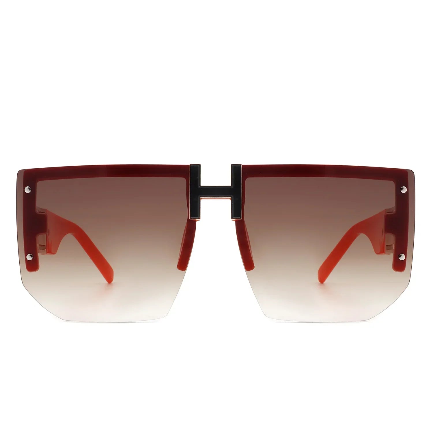 Kaelor - Square Oversized Flat Top Gradient Half Frame Sunglasses