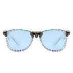 Myralis - Classic Horn Rim Rhinestone Gothic Skull Square Sunglasses