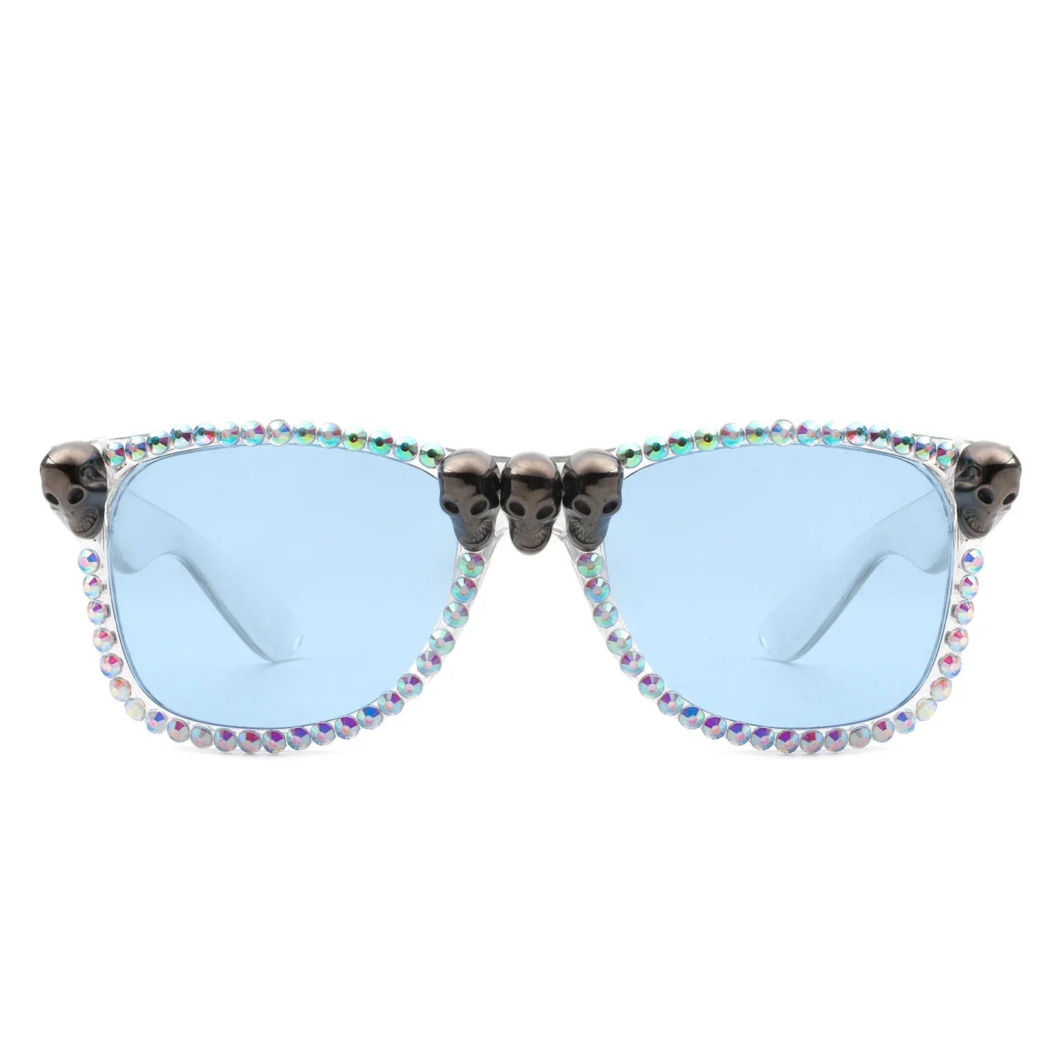 Myralis - Classic Horn Rim Rhinestone Gothic Skull Square Sunglasses