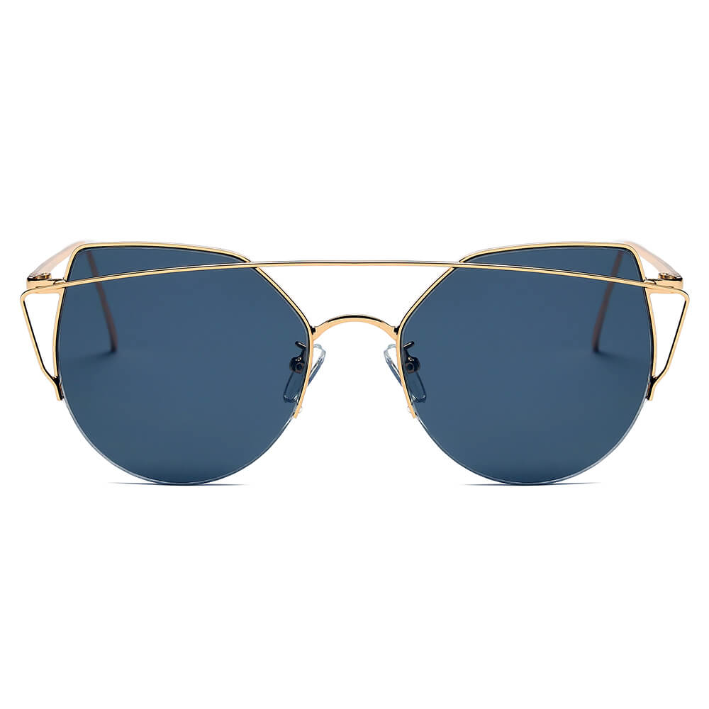 DILLON | Modern Cat Eye Mirrored Flat Lens Sunglasses Circle