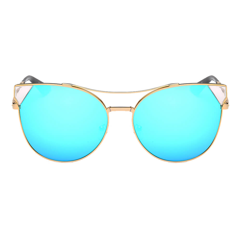 ASPEN | Womens Trendy Mirrored Lens Cat Eye Sunglasses