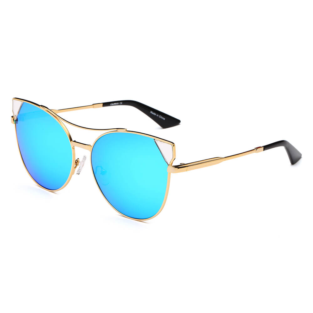 ASPEN | Womens Trendy Mirrored Lens Cat Eye Sunglasses